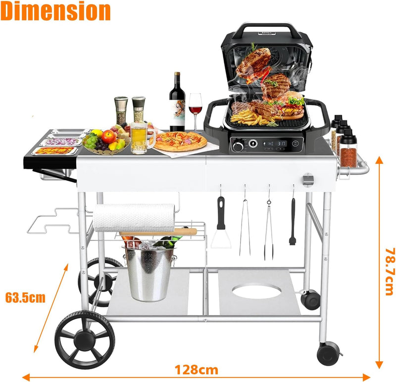 Grill Bbq Cart Cabinet with Folding Side Table