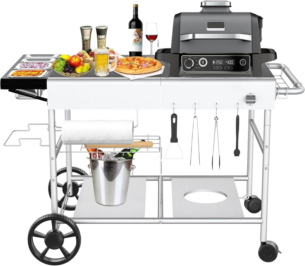 Grill Bbq Cart Cabinet with Folding Side Table