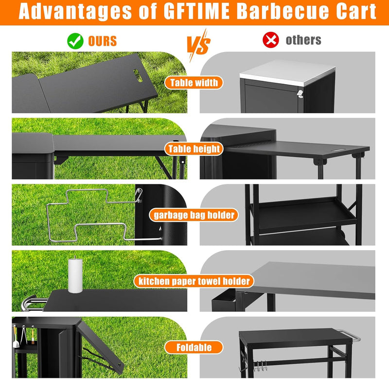 Grill Bbq Cart Cabinet with Folding Side Table