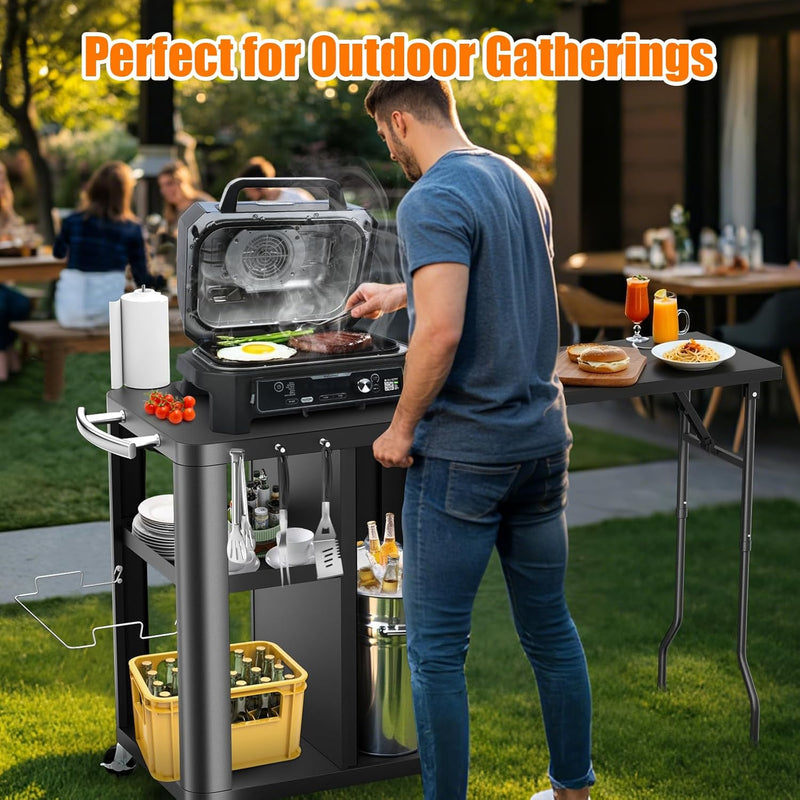 Grill Bbq Cart Cabinet with Folding Side Table