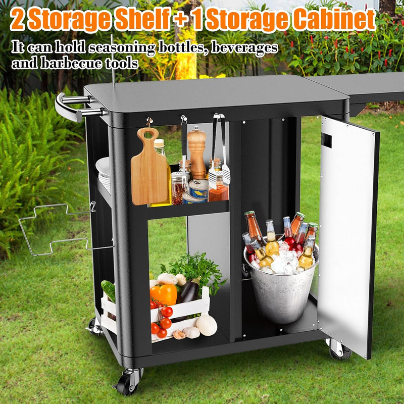 Grill Bbq Cart Cabinet with Folding Side Table