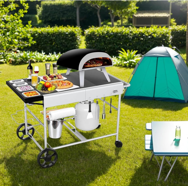 Grill Bbq Cart Cabinet with Folding Side Table