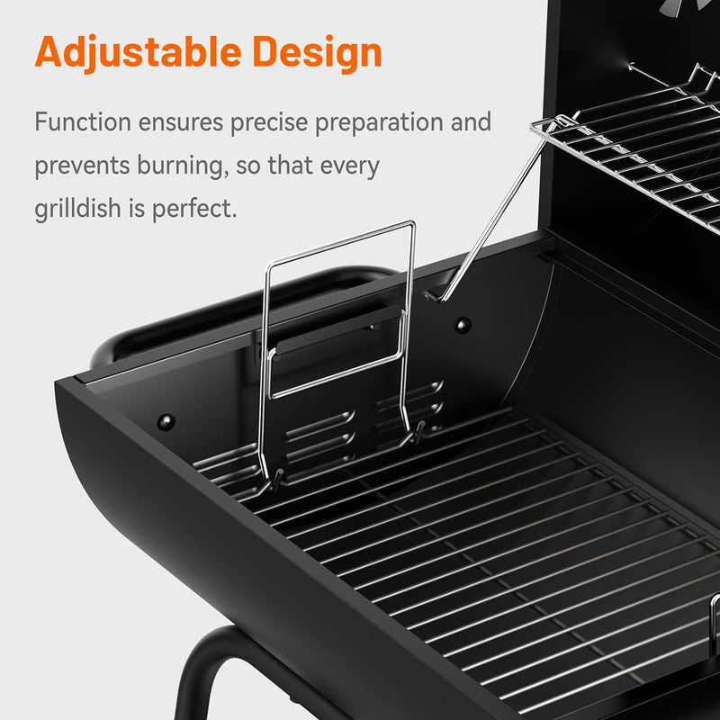 20" Bbq Grill with Height-Adjustable Tray- 351 Sq