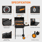 Grill Bbq Smoker with Height-Adjustable Tray Large Portable