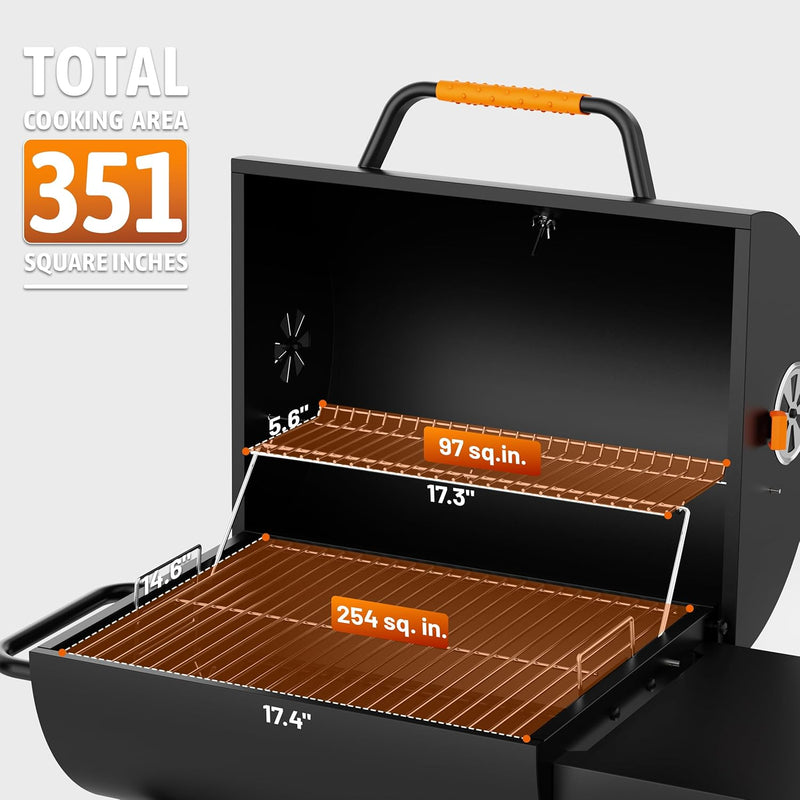 20" Bbq Grill with Height-Adjustable Tray- 351 Sq