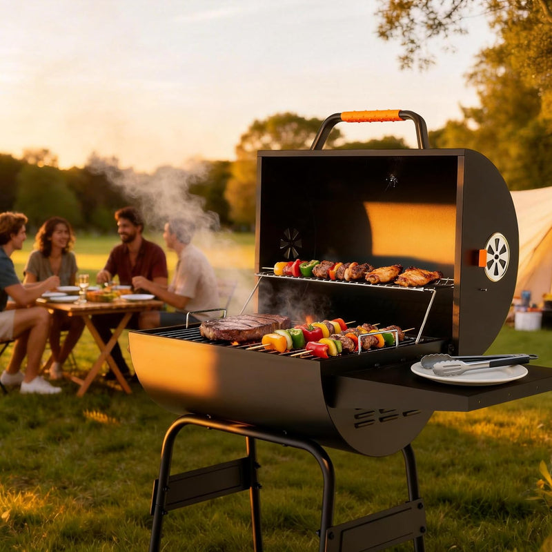 20" Bbq Grill with Height-Adjustable Tray- 351 Sq