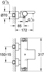 Grohtherm New Thermostatic Bath Shower Mixer 1 2