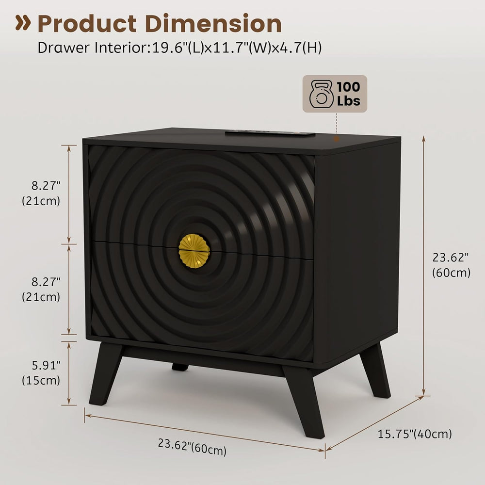 Gurexl Ripple Bedside Tables with 2 Power Outlet
