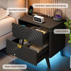 Gurexl Ripple Bedside Tables with 2 Power Outlet