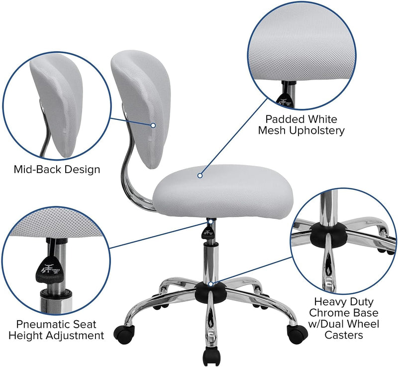 H--F-Wht-Gg Mid-Back Mesh Task Chair with Chrome Base