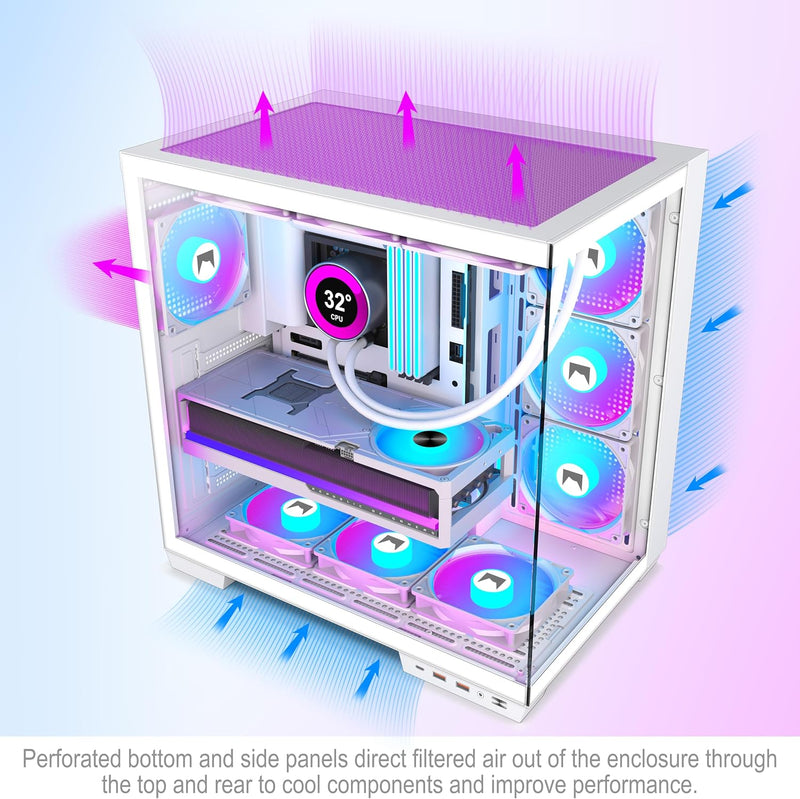 H1 Atx PC Case-Pre-Installed 7 Pwm Argb Fans