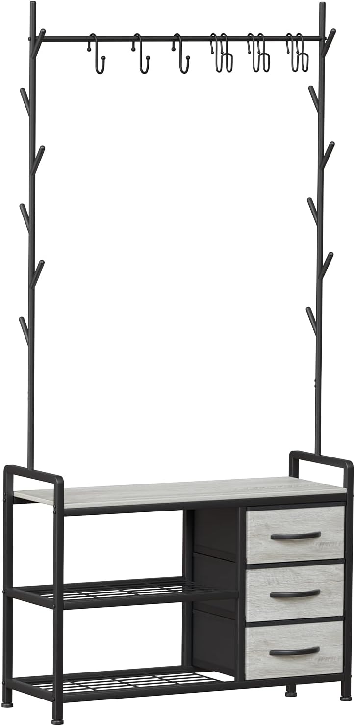 Industrial Coat Rack Freestanding Hall Tree 33"x12"x71.5" Rustic