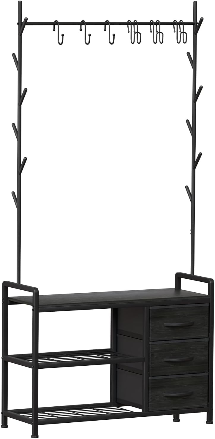 Industrial Coat Rack Freestanding Hall Tree 33"x12"x71.5" Rustic