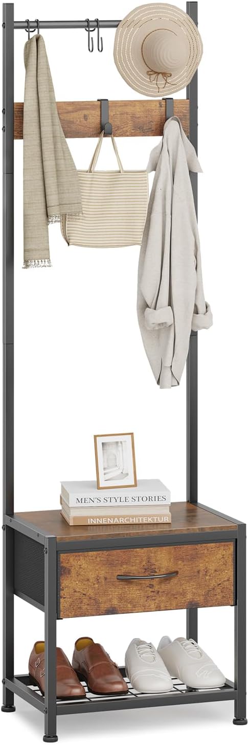 Industrial Coat Rack Freestanding Hall Tree 33"x12"x71.5" Rustic