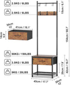 Industrial Coat Rack Freestanding Hall Tree 33"x12"x71.5" Rustic