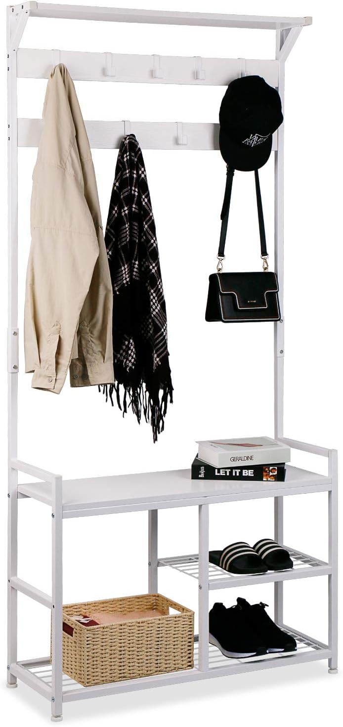 Industrial Coat Rack Freestanding Hall Tree 33"x12"x71.5" Rustic