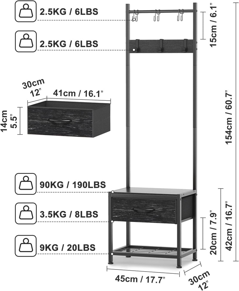 Industrial Coat Rack Freestanding Hall Tree 33"x12"x71.5" Rustic