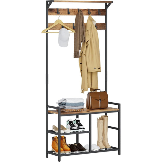 Industrial Coat Rack Freestanding Hall Tree 33"x12"x71.5"