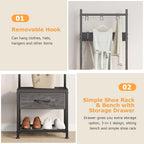 Hallway Coat Stand Industrial Rack Free Standing Hall