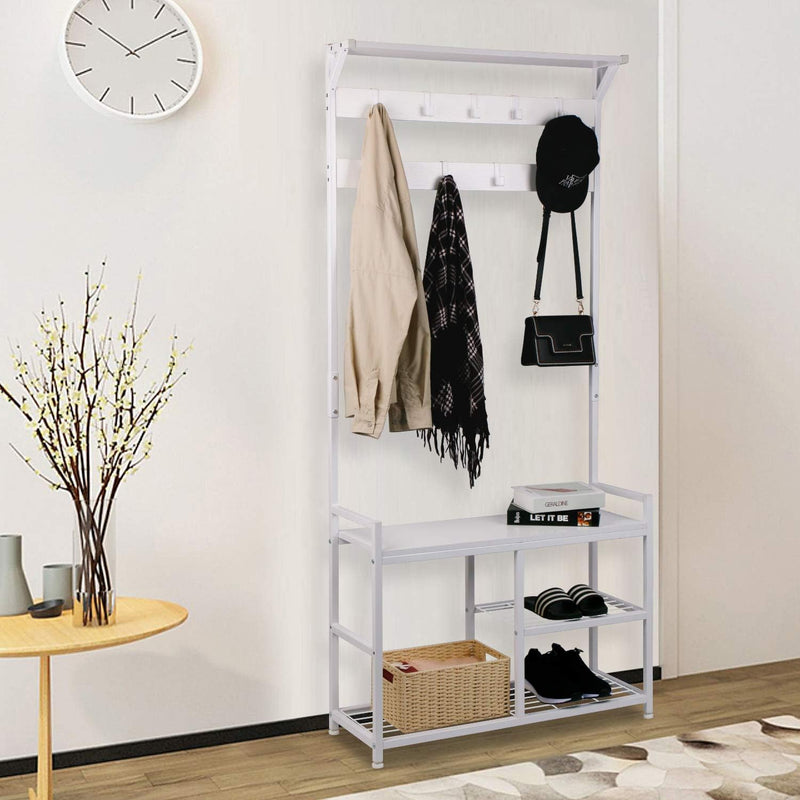 Industrial Coat Rack Freestanding Hall Tree 33"x12"x71.5" Rustic