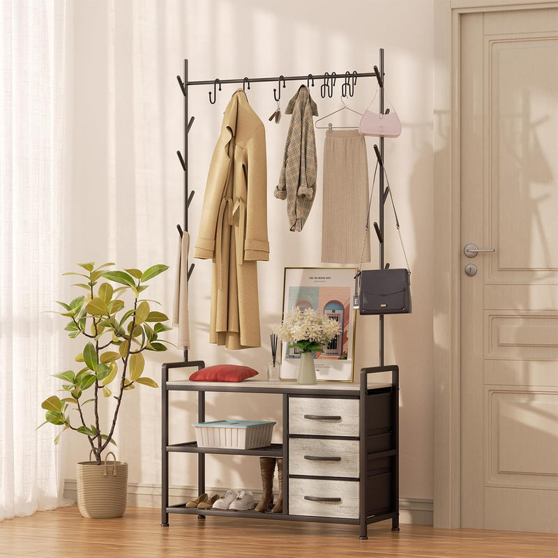 Industrial Coat Rack Freestanding Hall Tree 33"x12"x71.5" Rustic