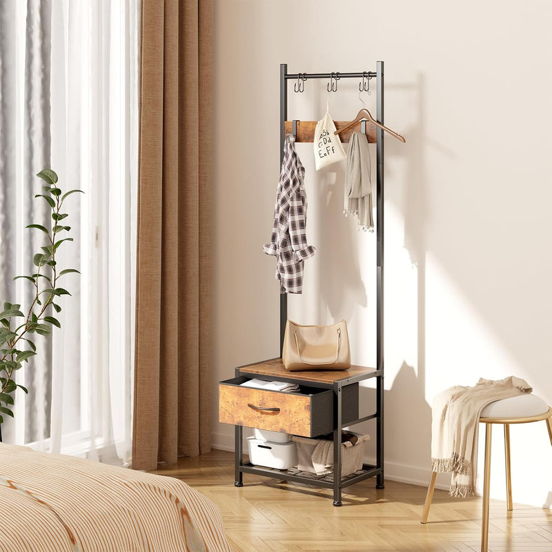 Industrial Coat Rack Freestanding Hall Tree 33"x12"x71.5" Rustic
