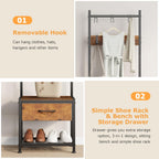 Industrial Coat Rack Freestanding Hall Tree 33"x12"x71.5" Rustic
