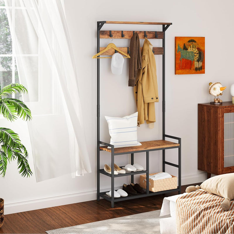 Industrial Coat Rack Freestanding Hall Tree 33"x12"x71.5" Rustic