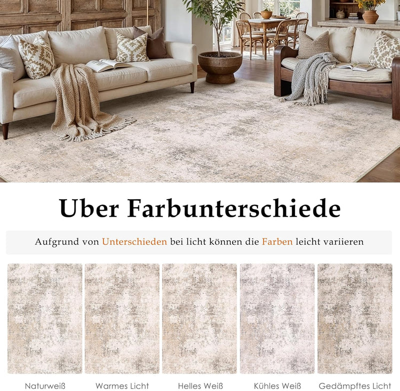 Rugs Living Room Washable Abstract Carpet Beigebrown