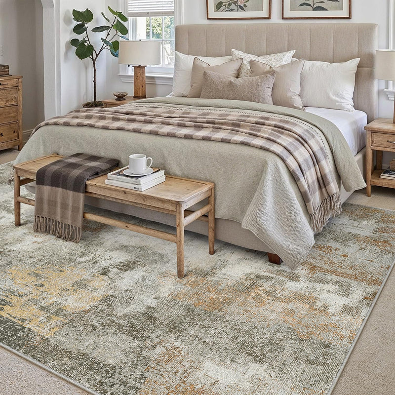 Rugs Living Room Washable Abstract Carpet Beigebrown