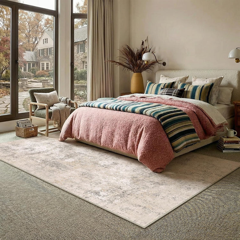 Rugs Living Room Washable Abstract Carpet Beigebrown