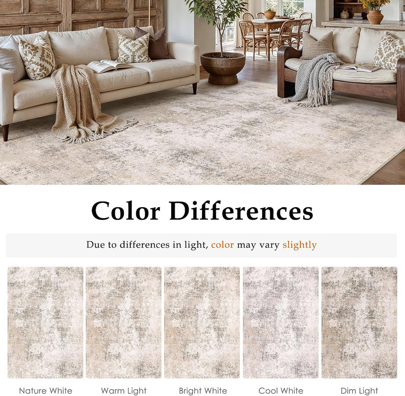 Rugs Living Room Washable Abstract Carpet Beigebrown