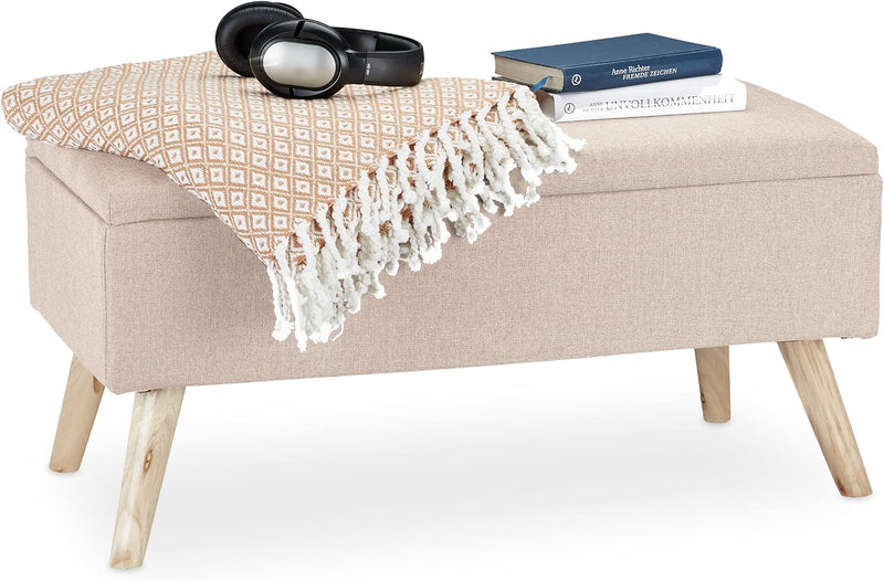 Hallway Storage Bench Padded Wooden Legs Fabric Cover