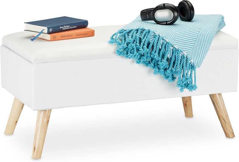 Hallway Storage Bench Padded Wooden Legs Fabric Cover