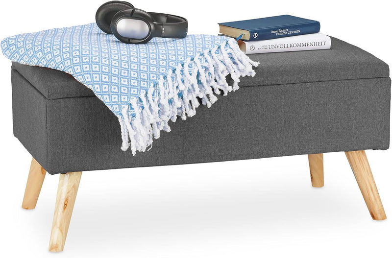 Hallway Storage Bench Padded Wooden Legs Fabric Cover