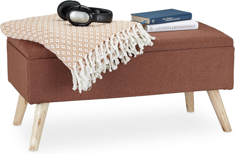 Hallway Storage Bench Padded Wooden Legs Fabric Cover