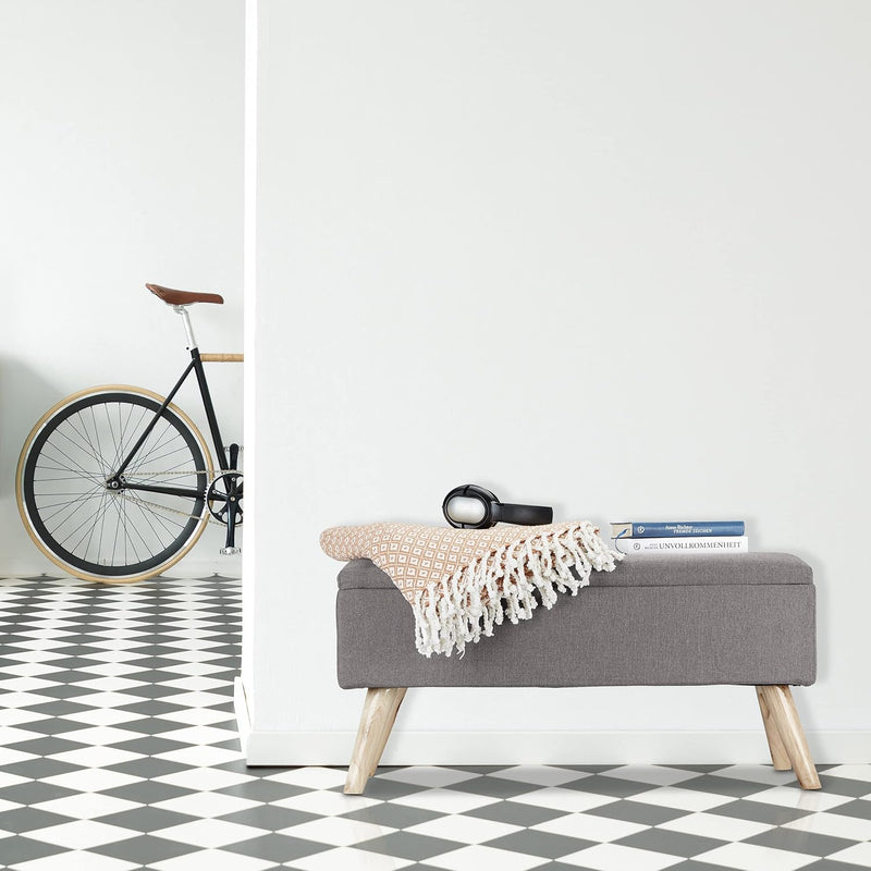 Hallway Storage Bench Padded Wooden Legs Fabric Cover