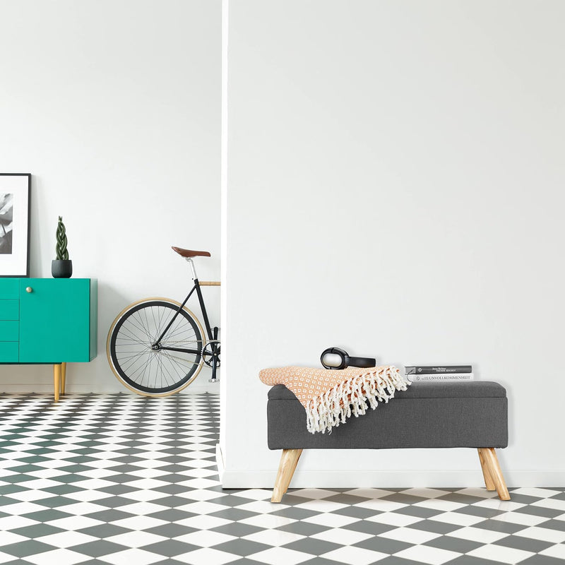 Hallway Storage Bench Padded Wooden Legs Fabric Cover