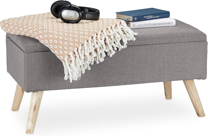Hallway Storage Bench Padded Wooden Legs Fabric Cover