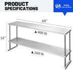 Hally Double Overshelf of Stainless Steel 12''x60''commercial 2 Tier