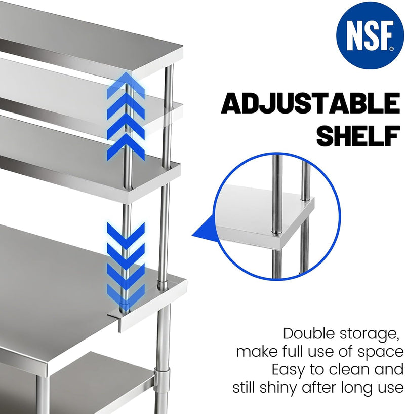Hally Double Overshelf of Stainless Steel 12''x60''commercial 2 Tier