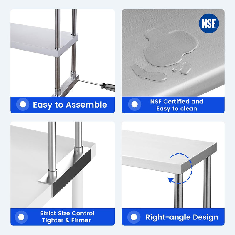 Hally Double Overshelf of Stainless Steel 12''x60''commercial 2 Tier