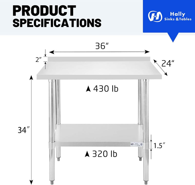Hally Stainless Steel Table for Prep Work 24
