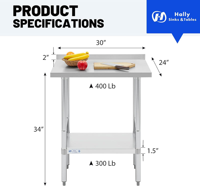 Hally Stainless Steel Table for Prep Work 24