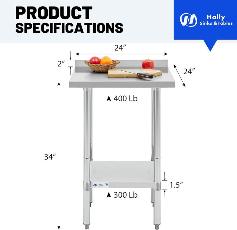 Hally Stainless Steel Table for Prep Work 24