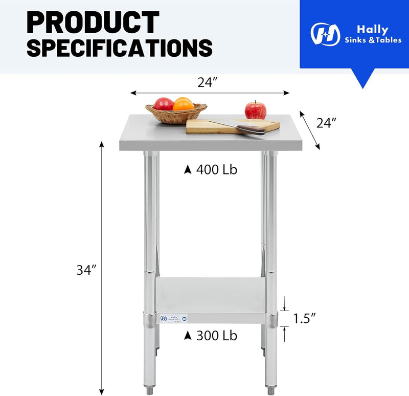 Hally Stainless Steel Table for Prep Work 24