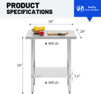 Hally Stainless Steel Table x36" Prepwork Commercial Tables