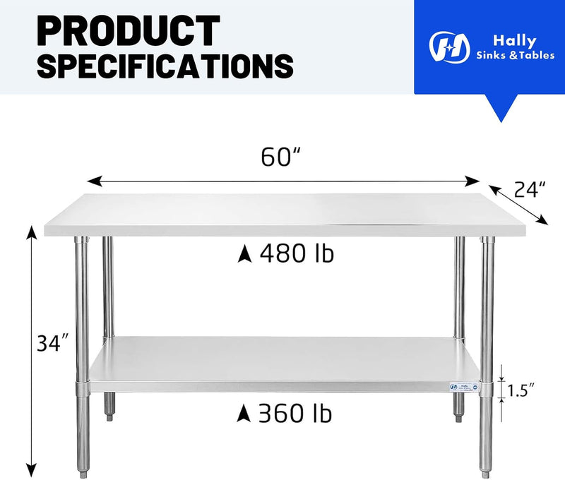 Hally Stainless Steel Table x36" Prepwork Commercial Tables