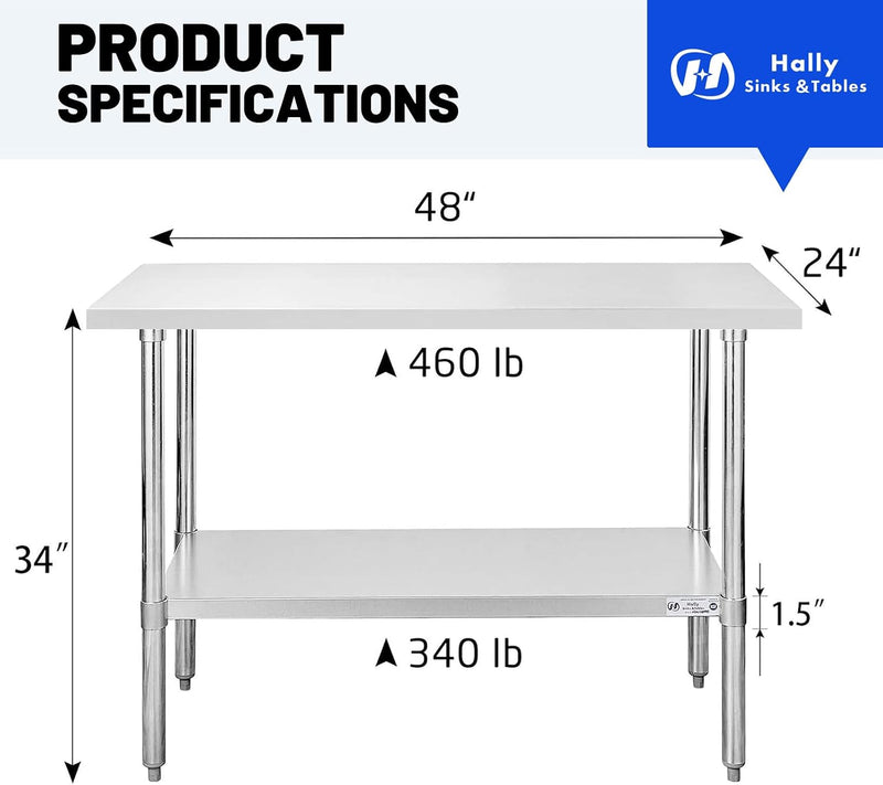 Hally Stainless Steel Table x36" Prepwork Commercial Tables