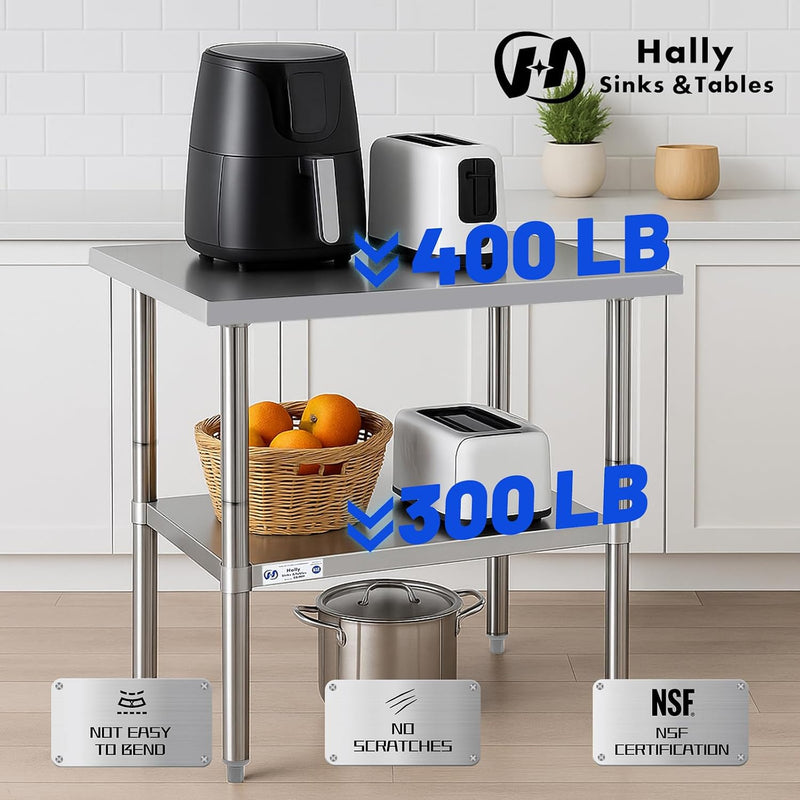 Hally Stainless Steel Table x36" Prepwork Commercial Tables
